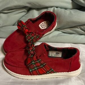 Hey Dude Red Plaid Shoes